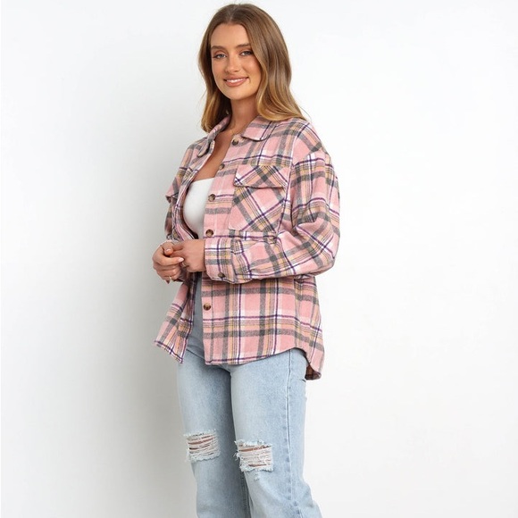 NWT Petal & Pup Tristan pink plaid shirt jacket shacket - Picture 3 of 10